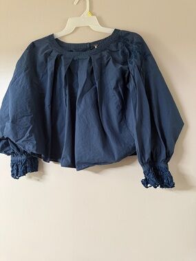 Free people Navy Peasant Blouse with Smocked Cuffs